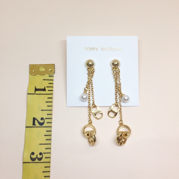 NWT Tory Burch Pearl Tassels Logo Earrings - Picture 5 of 5